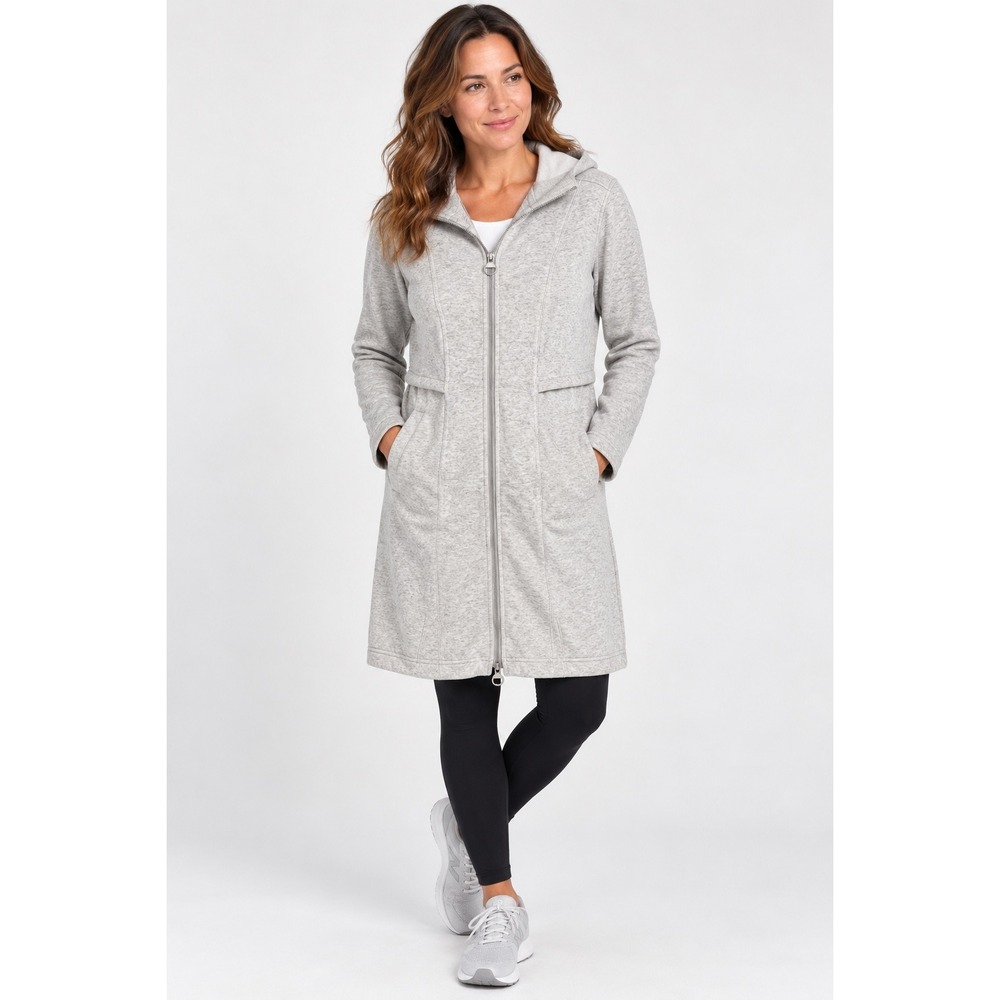 Athleta Womens Gray Heathered Longline Full Zip Hooded Jacket Breathable Sz M